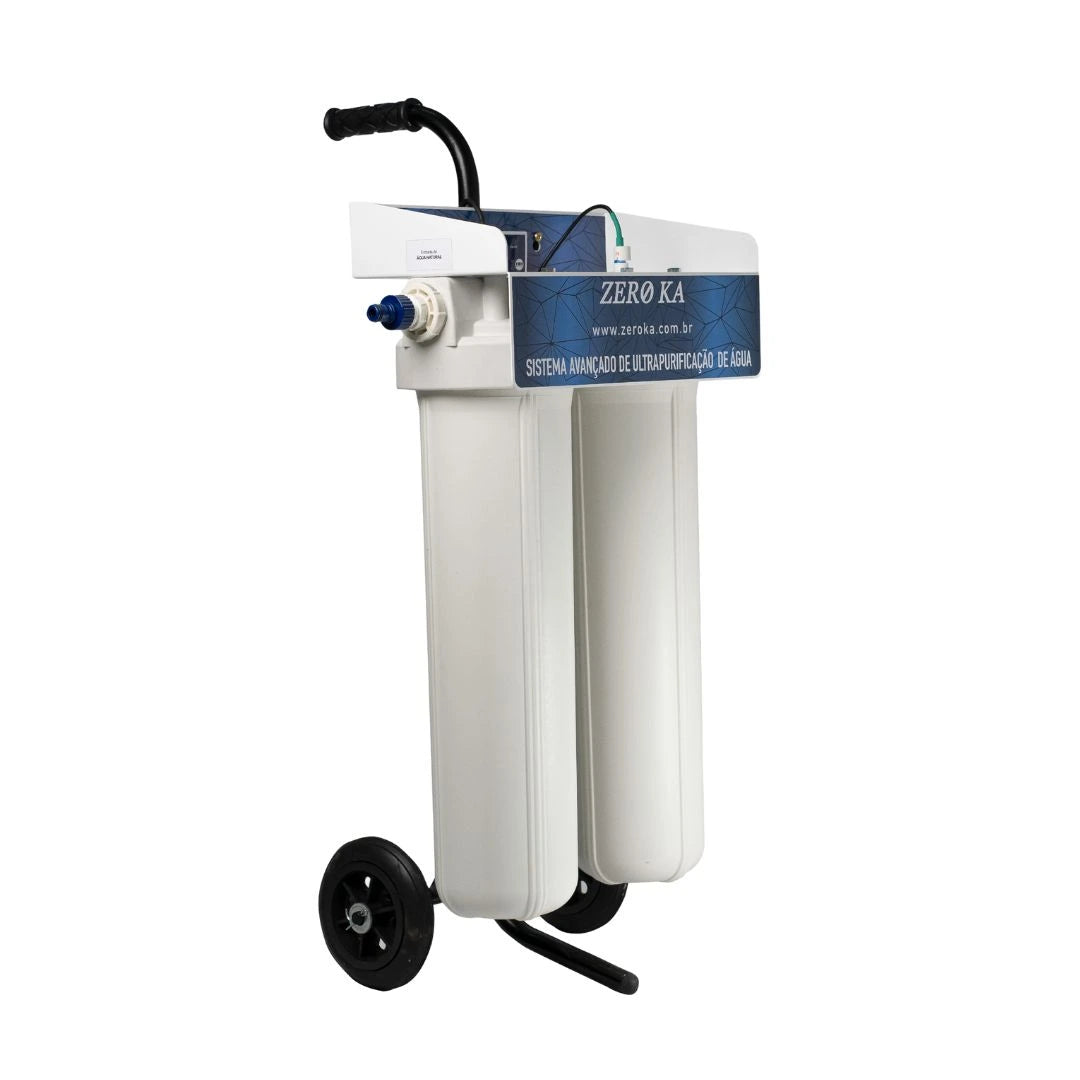 Filtro desmineralizador Zero Ka modelo 0K-Pro SM para produção de água desmineralizada, água deionizada e sem condutividade elétrica ultrapura – vista lateral direita