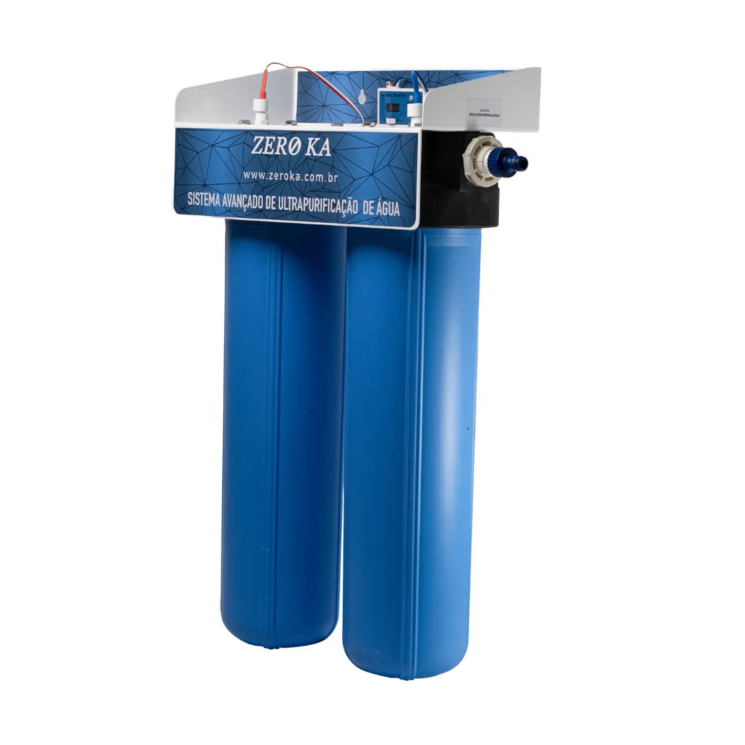 Filtro deionizador Zero Ka modelo 0K Max para produção de água desmineralizada, ideal para radiadores e uso em oficinas mecânicas – vista frontal esquera