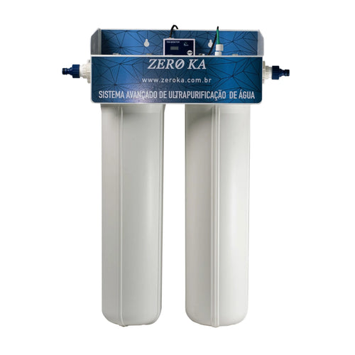 Filtro desmineralizador Zero Ka modelo 0K-Pro PA para produção de água desmineralizada, água deionizada e sem condutividade elétrica ultrapura – vista frontal