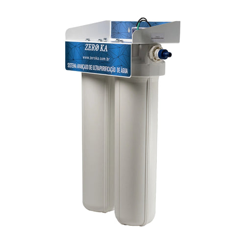 Filtro desmineralizador Zero Ka modelo 0K-Pro PA para produção de água desmineralizada, água deionizada e sem condutividade elétrica ultrapura – vista lateral esquerda